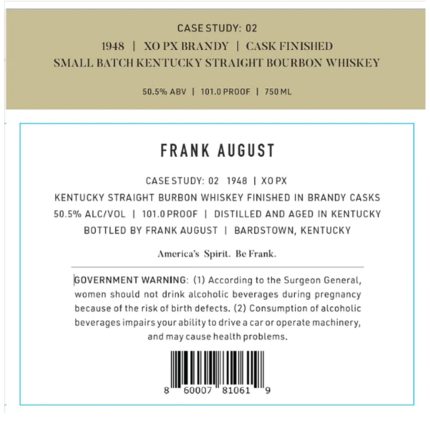 Frank August Bourbon Case Study: 02 XO PX Brandy