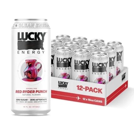 Lucky Energy Sugar Free Energy Drinks 16 Fl Oz Cans (12-Pack) Healthy Energy Drink. Red Ryder Punch with Maca, Ginseng, Taurine, Beta-Alanine, 200mg Caffeine (Packaging may vary).