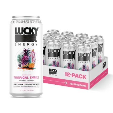 Lucky Energy Drink Tropical Thrill, 16 fl oz Can, Zero Sugar, with Caffeine, Electrolytes, Beta-Alanine, and B Vitamins